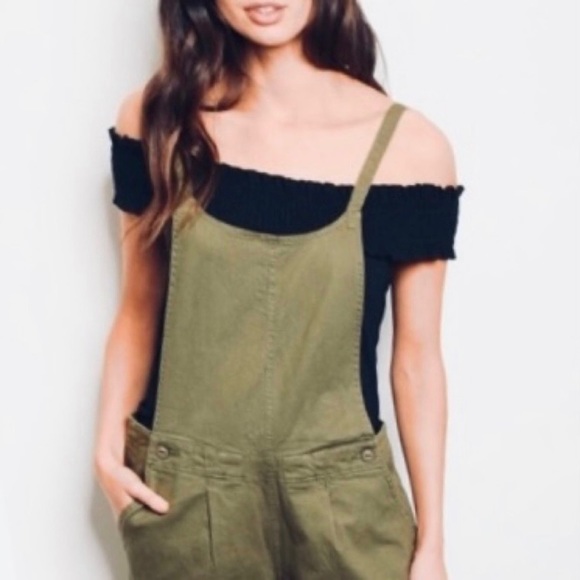 Olive Green Open Back Overalls SPetite - Picture 3 of 8
